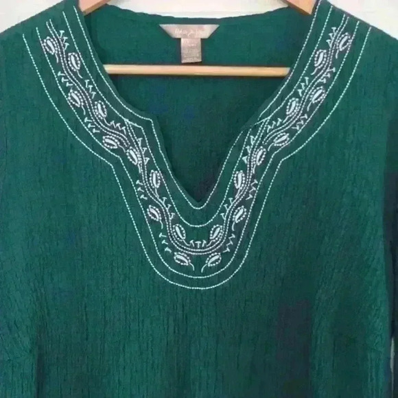 WHITE STAG  | Women's Teak/White Boho Crinkled 3/4 Length Sleeved Top - Picture 3 of 5